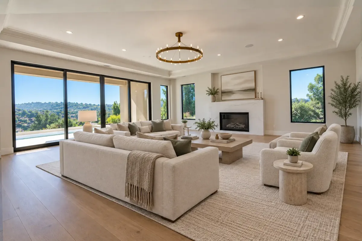 A living room staged in the modern style